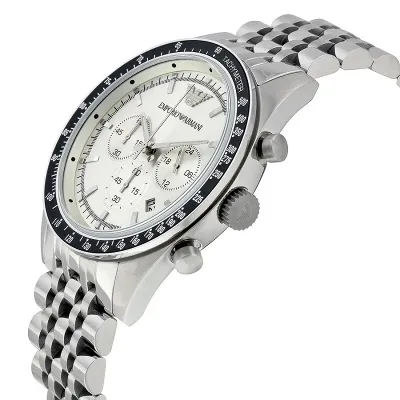 Emporio Armani Sportivo Chronograph Silver Strap Watch 